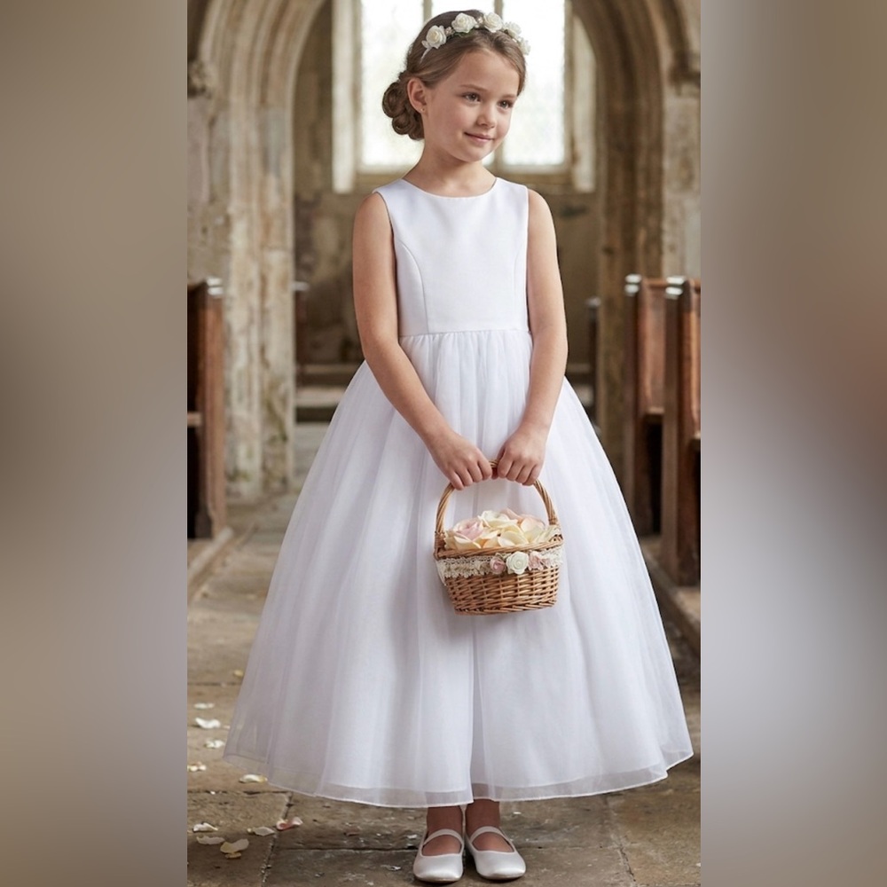 David's Bridal White‎ Girls Formal Tulle Gown sz 4 flower girl formal clean
